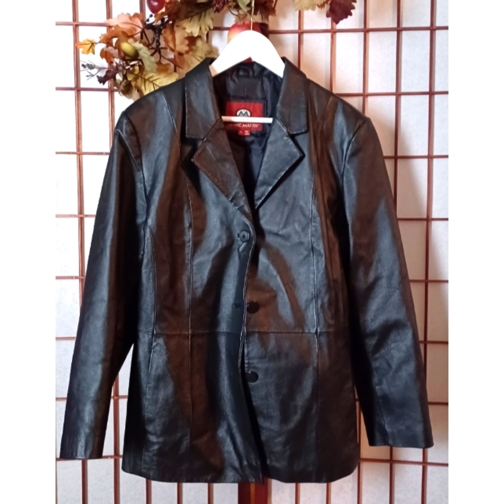 Marc Mattis Herringbone Button-Front Leather Jack… - image 1